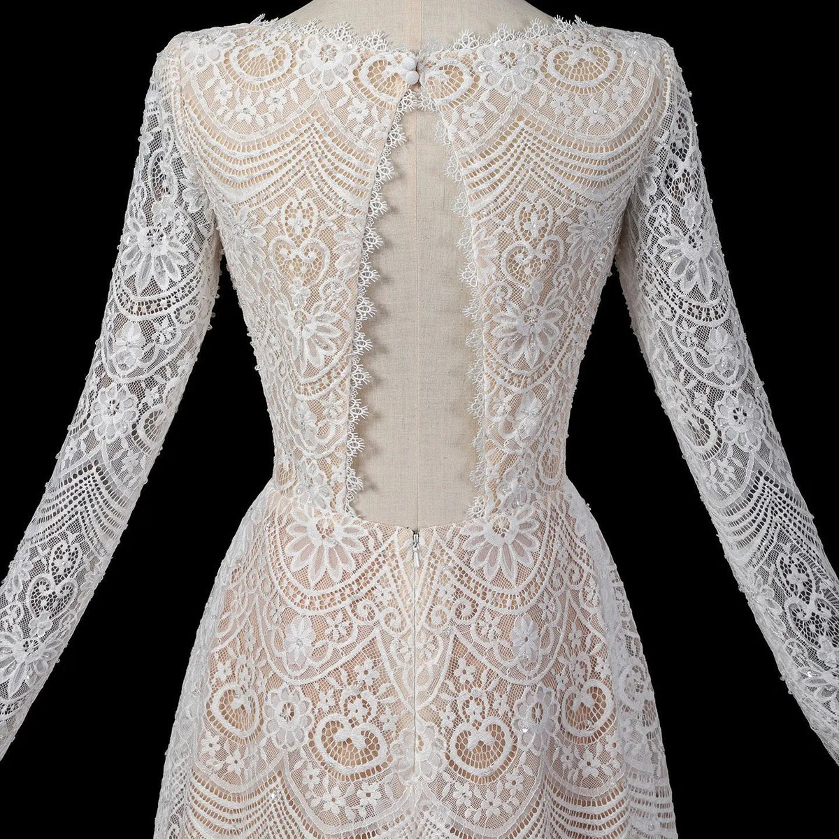 Glamorous White Long Sleeve Lace Wedding Dress with Removable Chiffon Overlay ZP058 - View 8 | VelvetHem