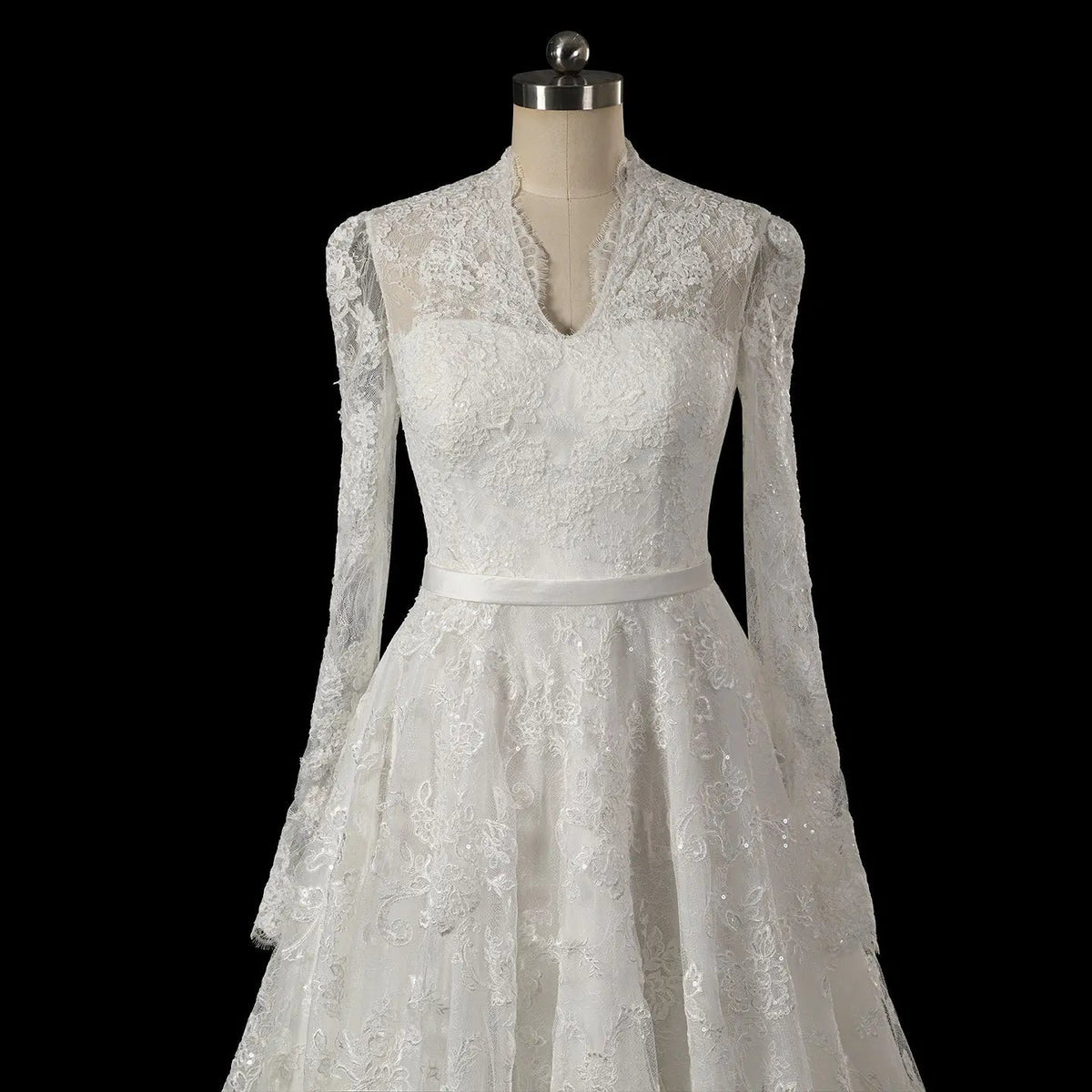Elegant Printed Lace High Neck Wedding Dress with Train ZP171