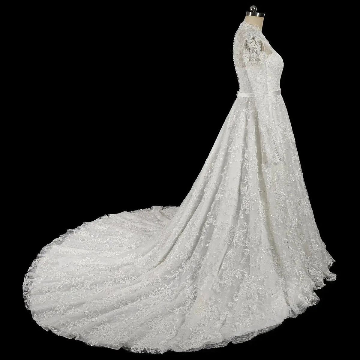 Elegant Printed Lace High Neck Wedding Dress with Train ZP171
