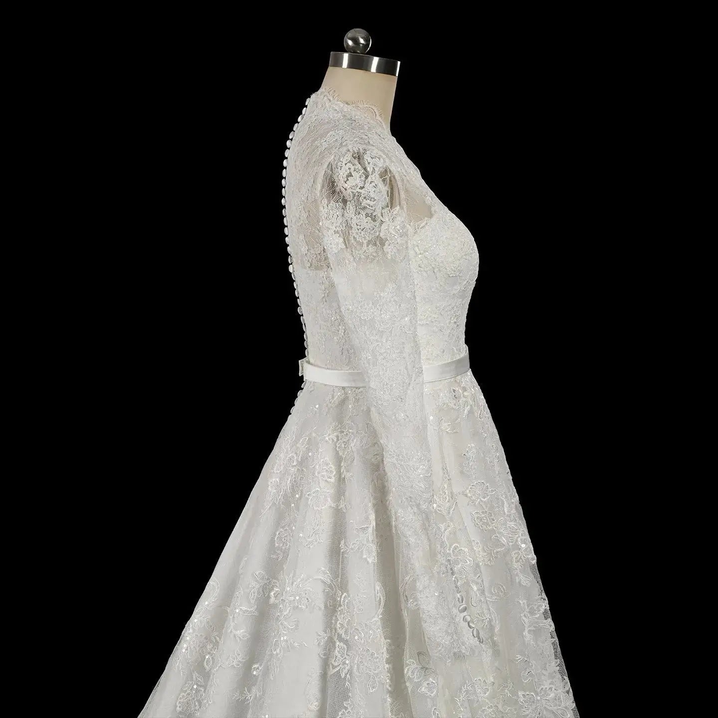 Elegant Printed Lace High Neck Wedding Dress with Train ZP171