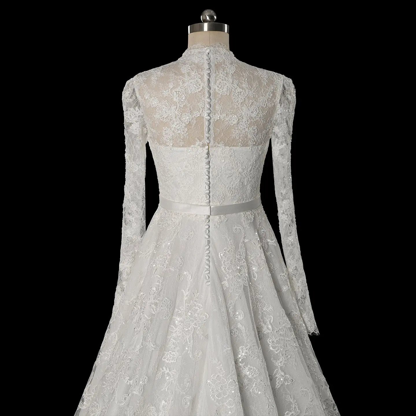 Elegant Printed Lace High Neck Wedding Dress with Train ZP171