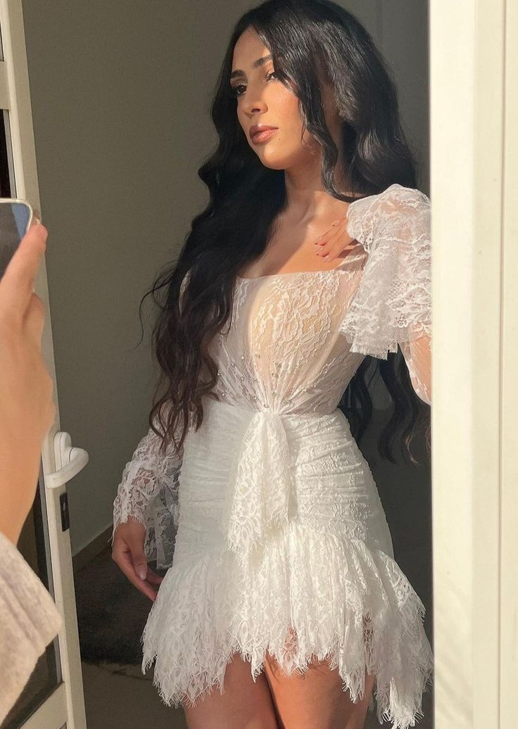 Pretty White Lace Sheath Short Graduation Homecoming Dress 19th Birthday Outfits D660