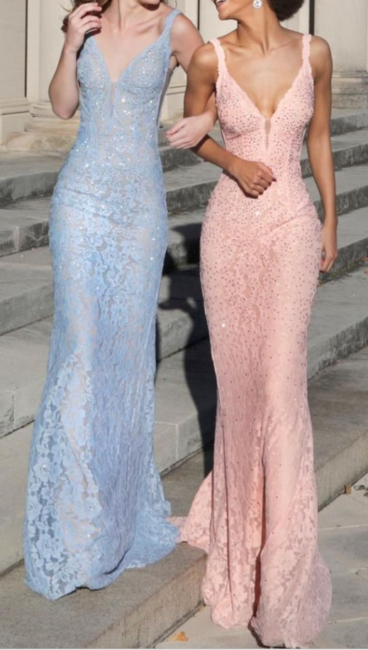 Charming V-Neck Lace Beaded Evening Dress Mermaid Party Prom Gown - FashionDia
