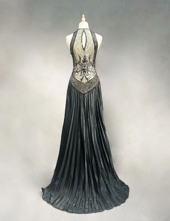 Stylish V-Neck Satin Beaded Mermaid Evening Dress Long Wedding Guest Dress Prom Dress - View 4 | FashionDia