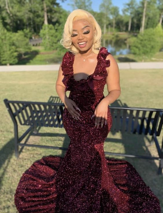 Burgundy Sequins Mermaid Long Prom Dress Burgundy Evening Dress Y6507 - VelvetHem