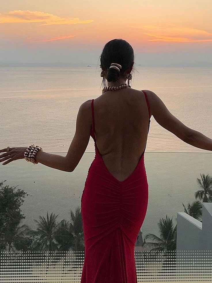 Simple Red Straps Mermaid Evening Dress Formal Party Evening Gown - View 4 | FashionDia