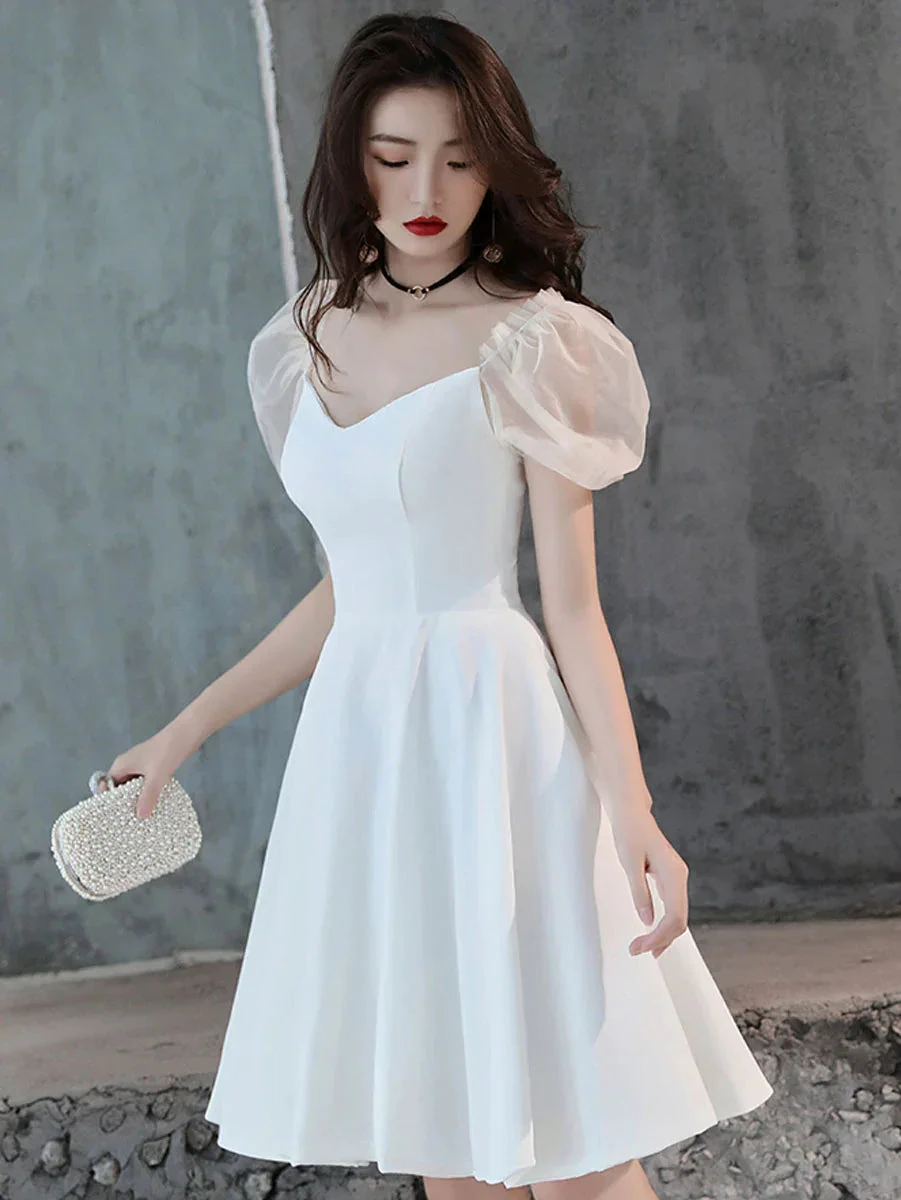 White Satin Short Prom Dress White Homecoming Dress (ZD12131)