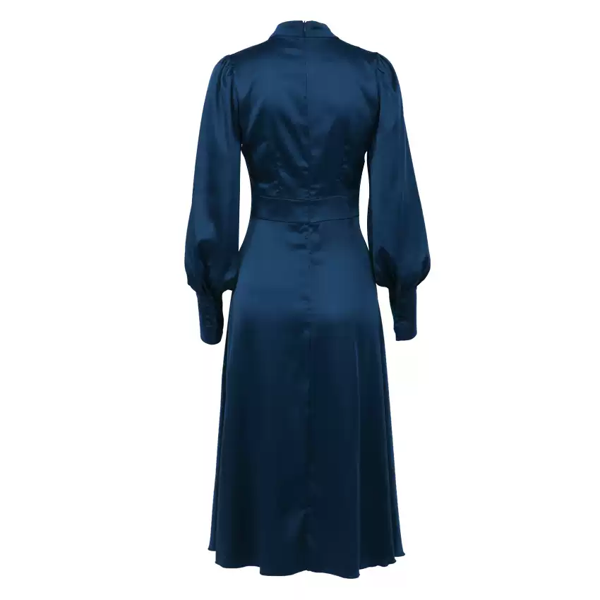 Elegant Simeple Prom Dress With Long Sleeves Split Evening Dress Women's Plain Puff Sleeve O-Neck Long Dress - View 7 | FashionDia
