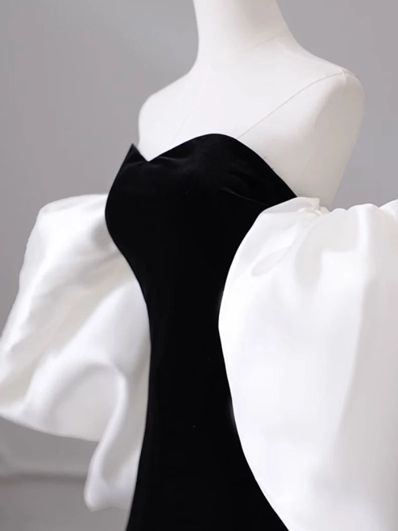 Black one-shoulder evening dress high-end mermaid banquet temperament prom dress Y4382 - View 4 | VelvetHem