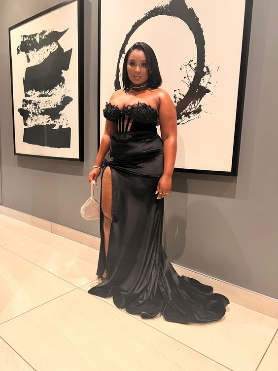 Sexy Black Sheath Evening Dress With Split Plus Size - View 2 | FashionDia