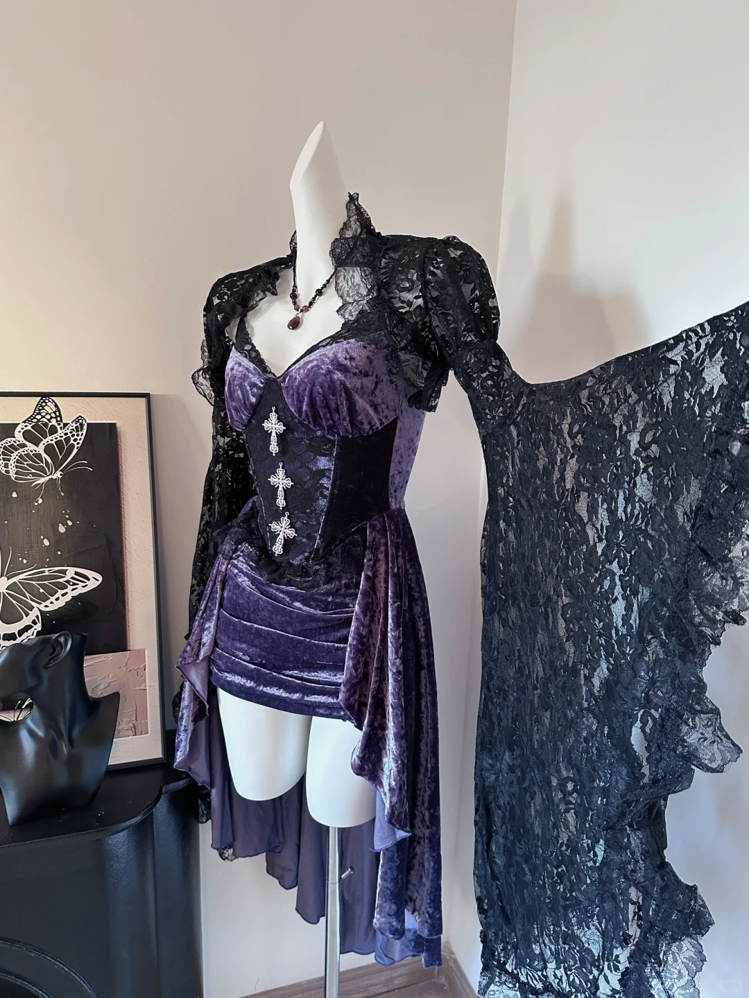 Sexy Purple Spaghetti Straps Velvet Short Birthday Party Dress Formal Homecoming Dress - View 3 | FashionDia
