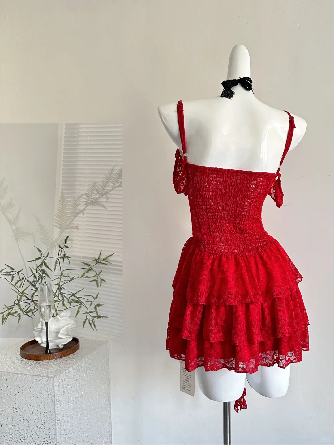 Stylish Red Lace Layered Homecoming Dress Spaghetti Strap Cocktail Dress Party Dress - View 3 | FashionDia