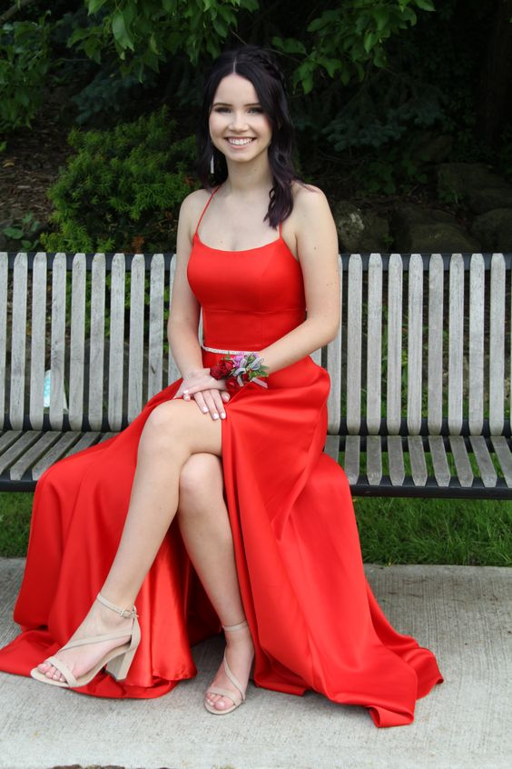 Simple Red A-line Prom Dress Lace-up Back Evening Dress Y6547 - View 3 | VelvetHem