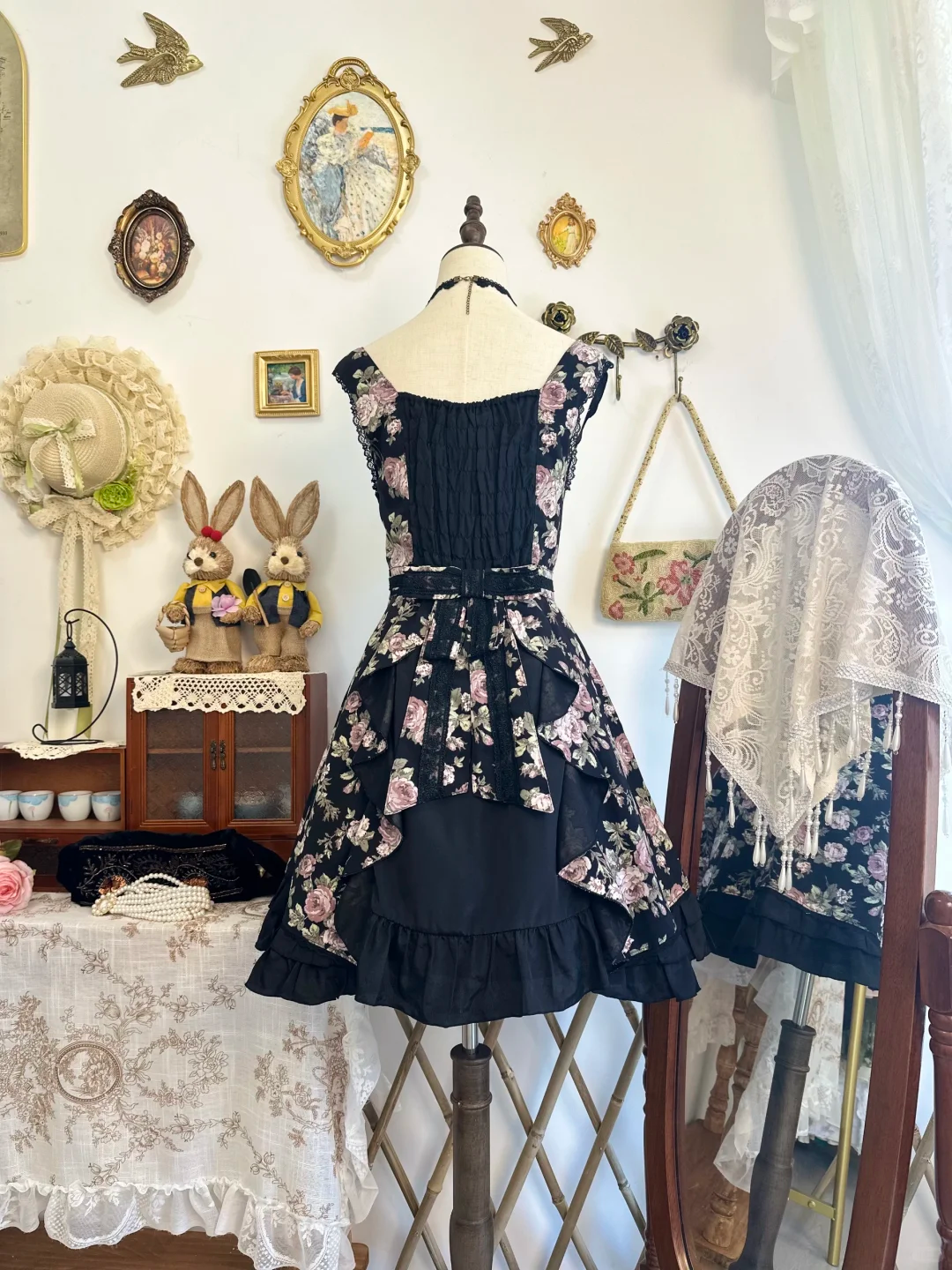 Pretty Black Chiffon Printed Floral Short Party Dress Formal Homecoming Dress Birthday Outfits