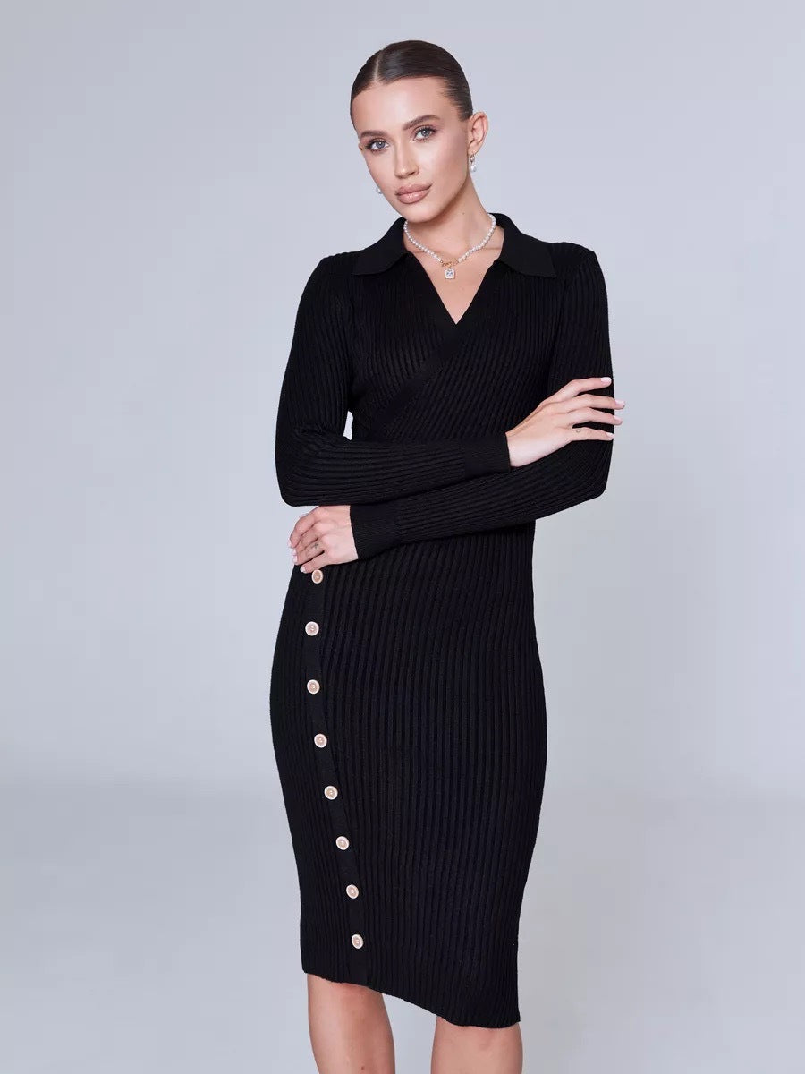 Inner Wear Sweater Knitted Dress Elegant Polo Collar Hip for