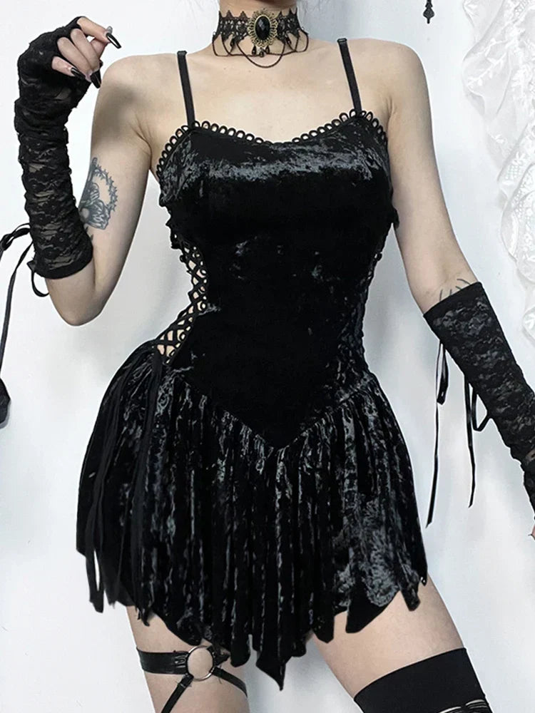 Hollow Out Spaghetti Straps Velvet Sleeveless V Neck Backless Bodycon Dress - View 3 | VelvetHem