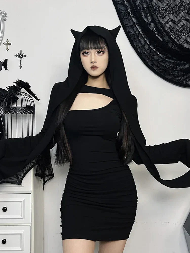 Wasteland Kitten Hollow Out Long Sleeve Folds Bodycon Dress - View 2 | VelvetHem