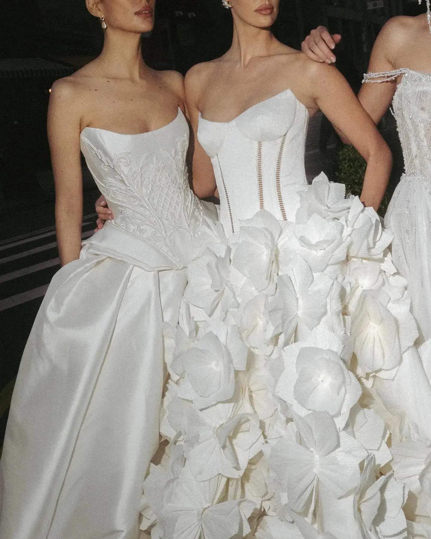 Luxury White Satin Strapless Beaded Ball Gown Train Wedding Dress ZP152