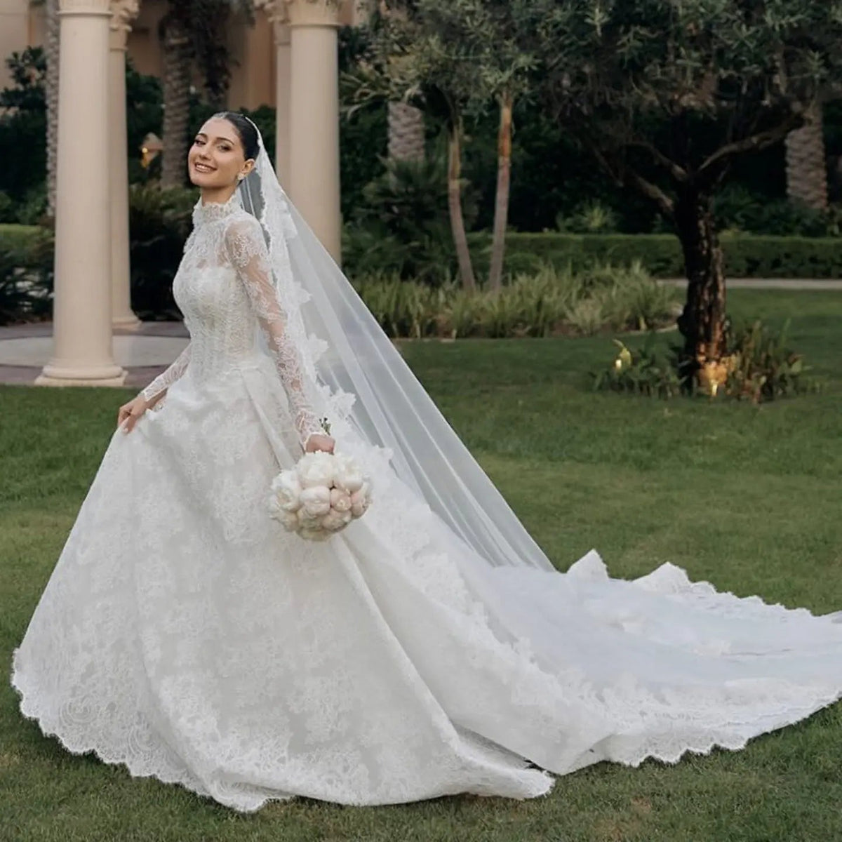 Luxury High Neck Lace Wedding Dress ZP182 - View 2 | VelvetHem
