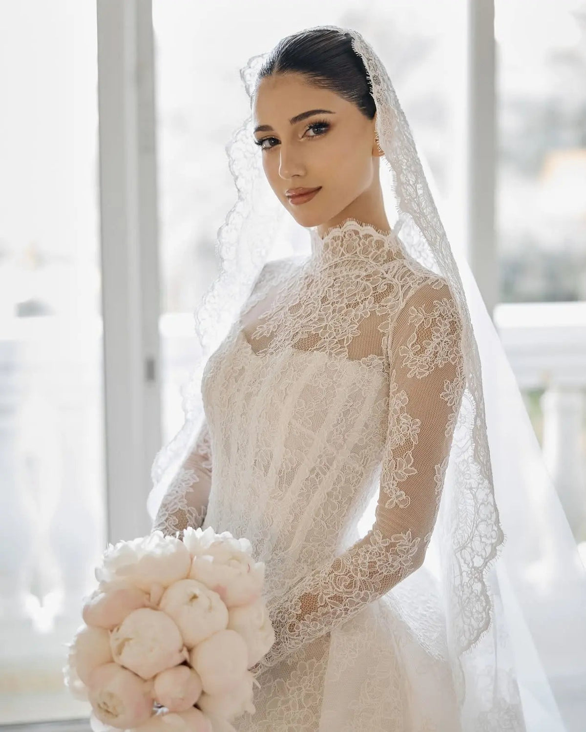 Luxury High Neck Lace Wedding Dress ZP182 - View 9 | VelvetHem