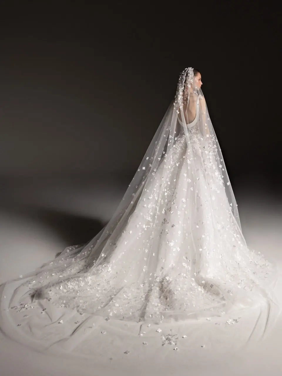 Luxury White Square Neck Beaded Floral Lace Ball Gown Wedding Dress with Veil ZP082 - View 4 | VelvetHem