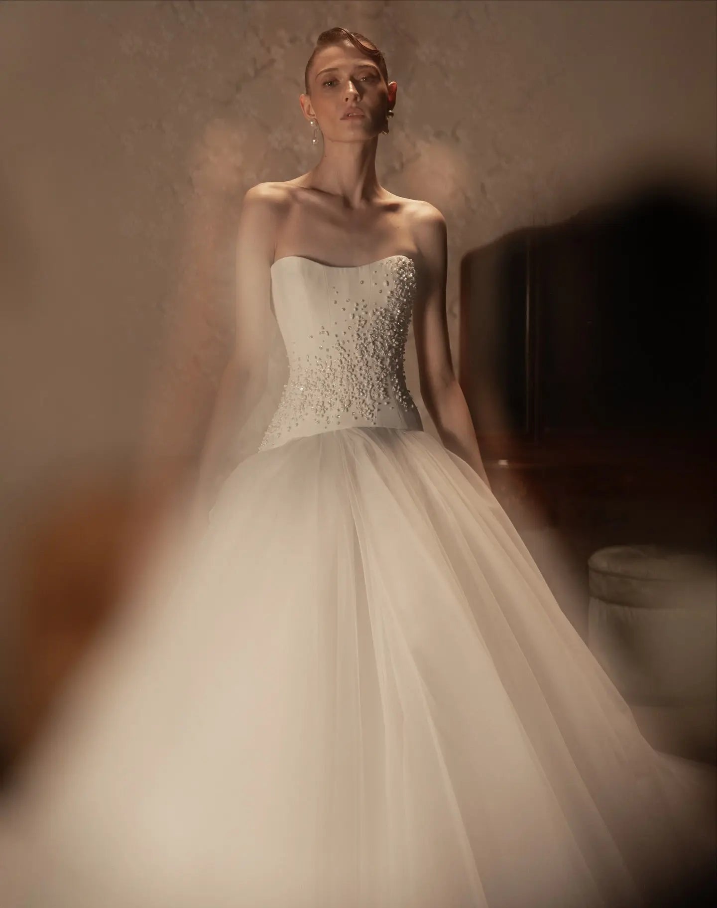 Elegant White Strapless Bodice Crystal Ball Gown Wedding Dress with Veil ZP080