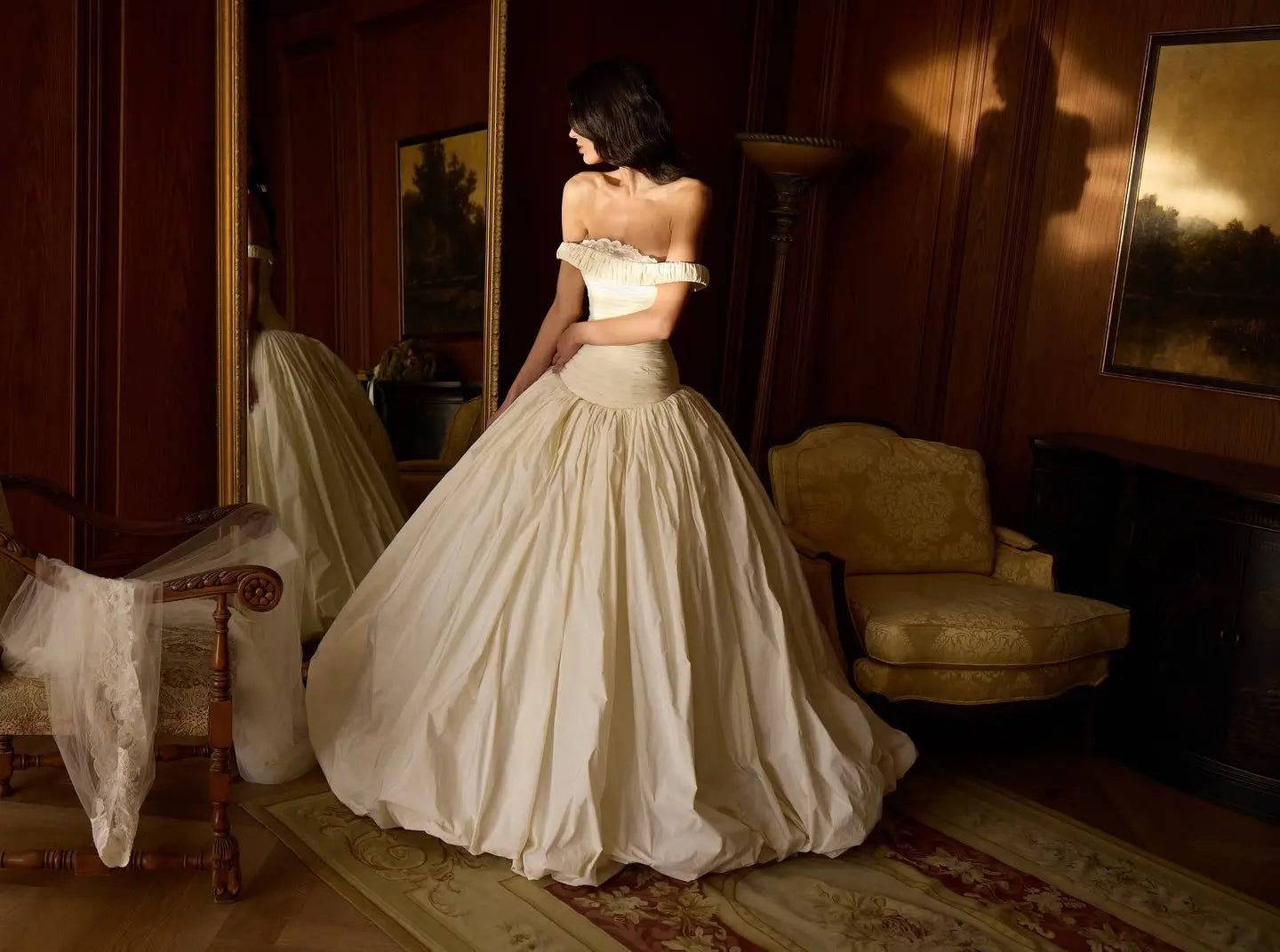Elegant Ivory Strapless Ruched Satin Ball Gown Wedding Dress ZP070