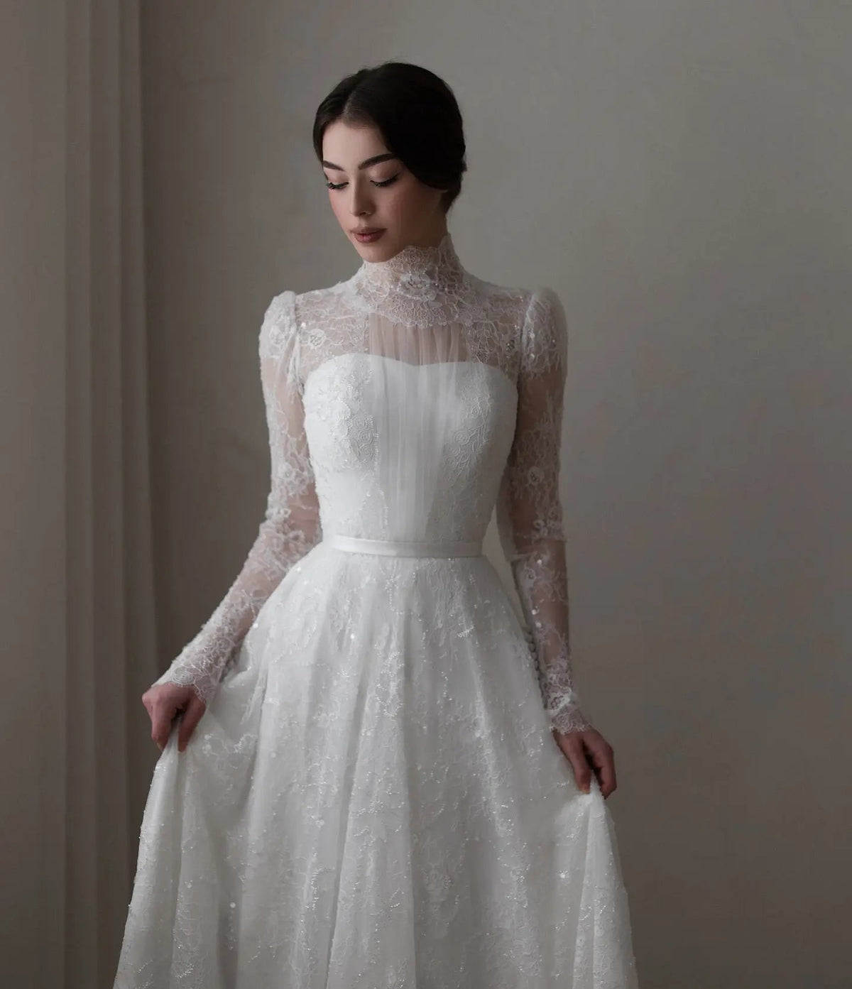 Elegant Sequin Printed Long Sleeve Wedding Dress ZP172 - View 3 | VelvetHem