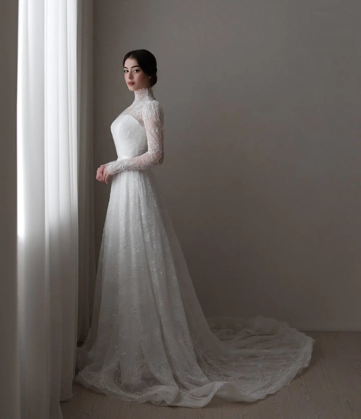 Elegant Sequin Printed Long Sleeve Wedding Dress ZP172 - View 4 | VelvetHem