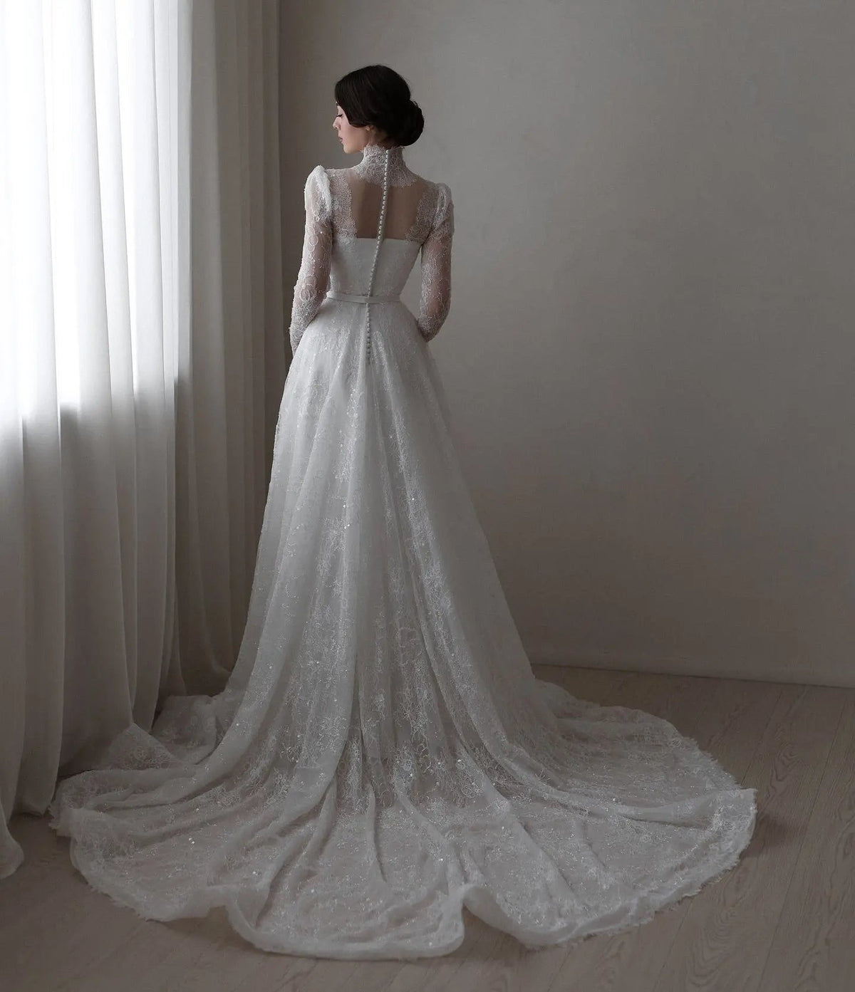 Elegant Sequin Printed Long Sleeve Wedding Dress ZP172 - View 6 | VelvetHem