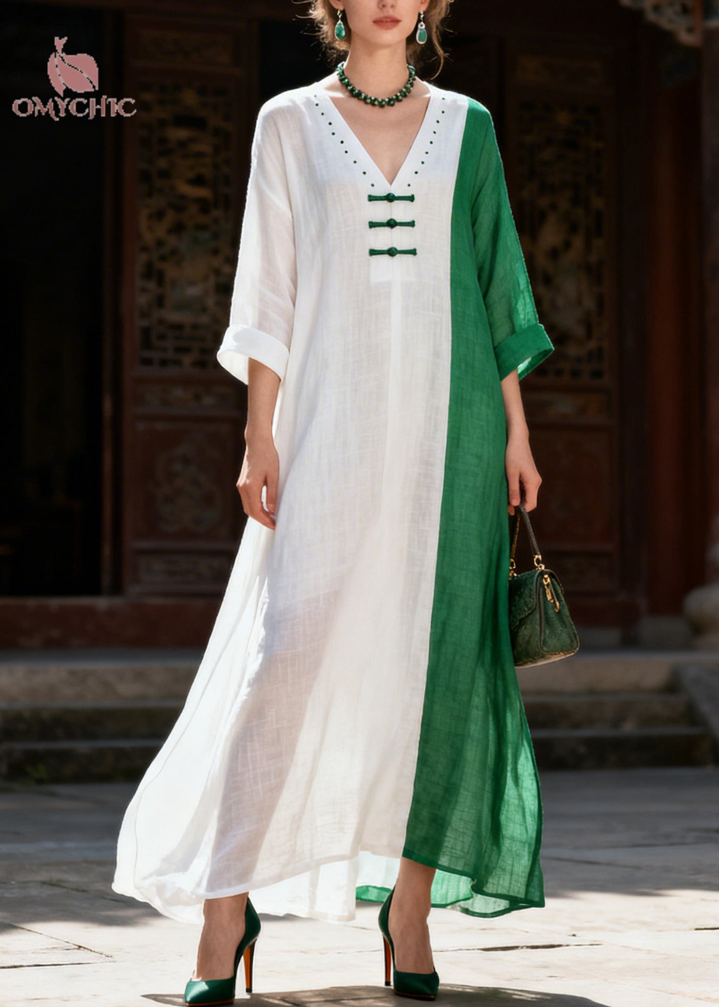 Italian White Asymmetrical Patchwork Chinese Button Cotton Dresses Summer