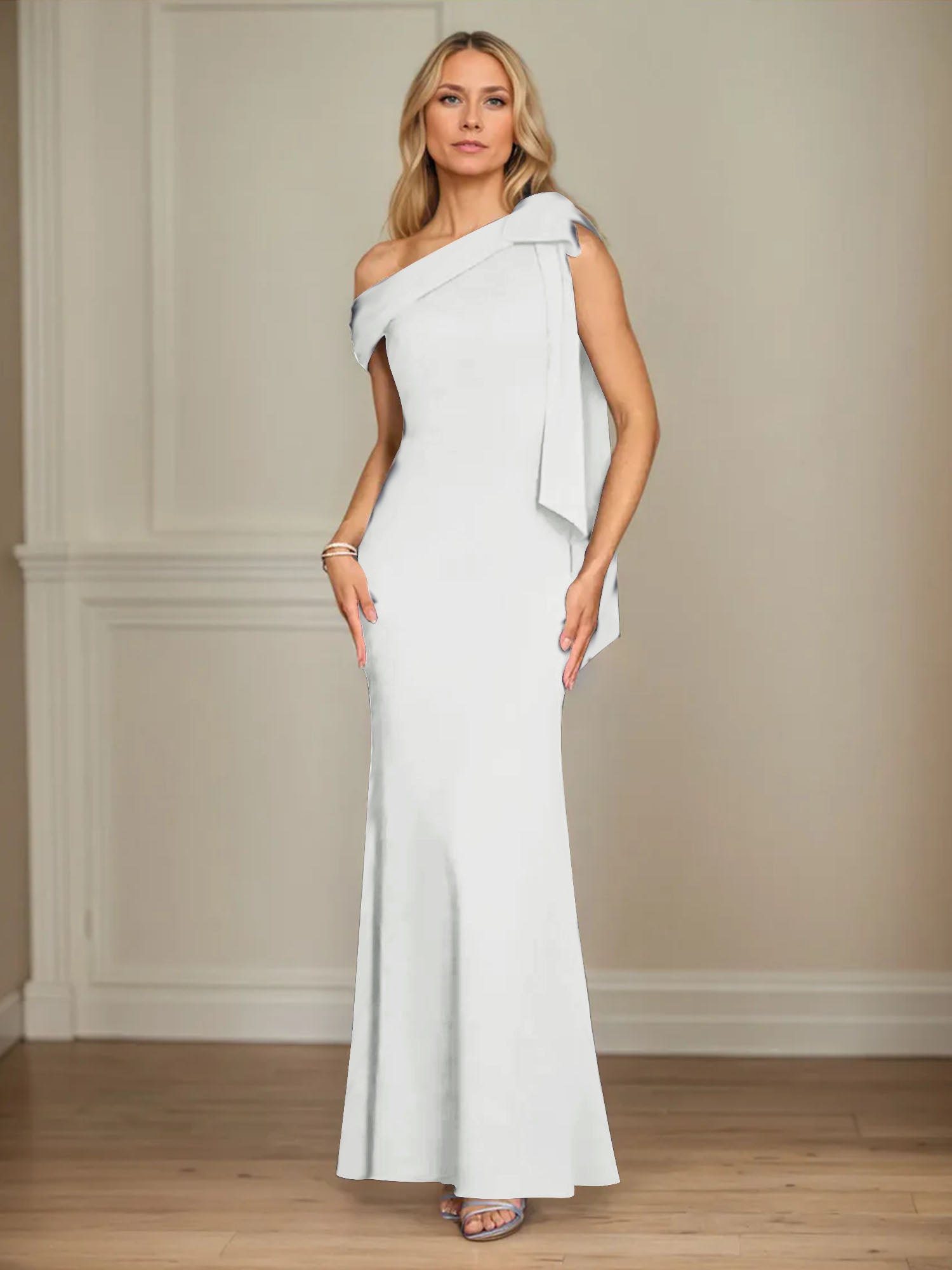 Trumpet/Mermaid One Shoulder Sleeveless Stretch Crepe Mother of the Bride Dress With Bow