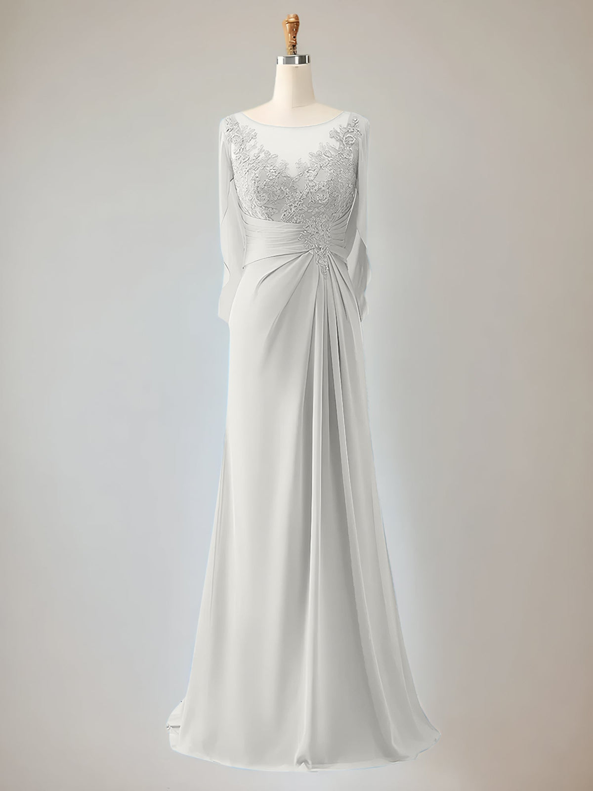 Trumpet/Mermaid Scoop Neck 1/2 Sleeve Chiffon Mother of the Bride Dress With Beadings - View 8 | FashionDia