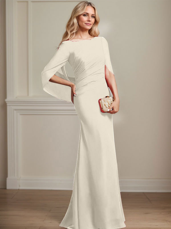 Trumpet/Mermaid Boat Neck Floor-Length Chiffon Mother of the Bride Dress With Pleated