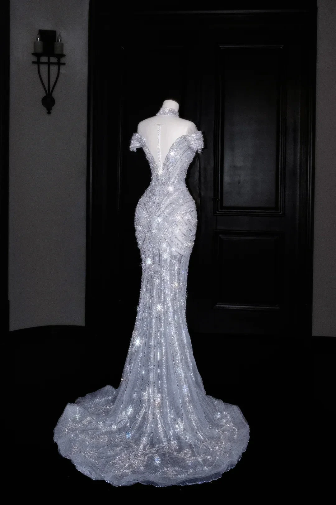 Glitter Off The SHoulder Tulle Sequin Beaded Evening Dress,Mermaid Prom Dress Wedding Dress Y8685 by simplepromdress