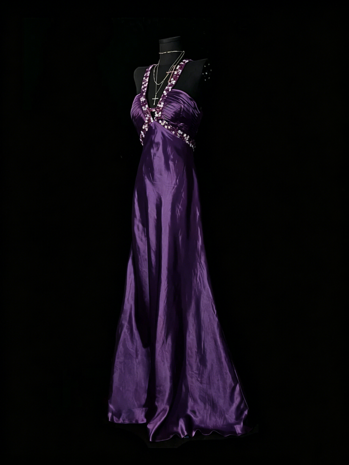 Beaded V Neck Red Satin Prom Dress Open Back Formal Evening Dress J10133