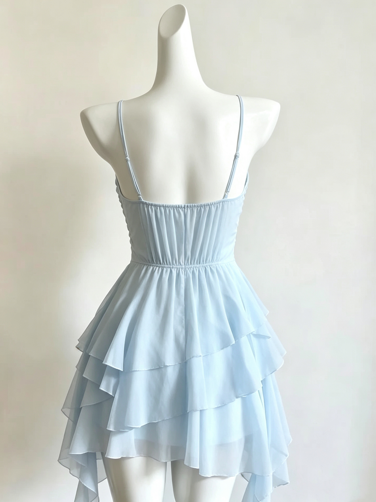Spaghetti Straps Blue Chiffon Homecoming Layered Party Dress
