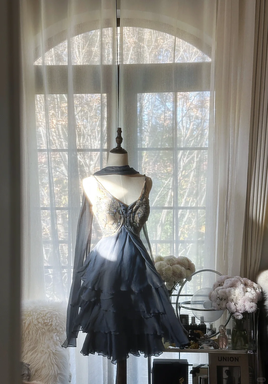 Stylish Spaghetti Straps V-Neck Chiffon Sequin Cocktail Dress Blue Short Birthday Outfits Homecoming Dress - View 2 | FashionDia