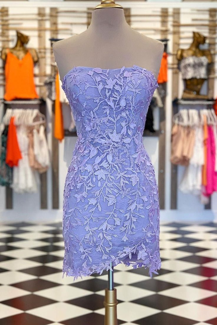 Pretty Strapless Yellow Tulle Lace Appliques Sheath Cocktail Dress Short Formal Graduation Homecoming Dress - View 2 | FashionDia