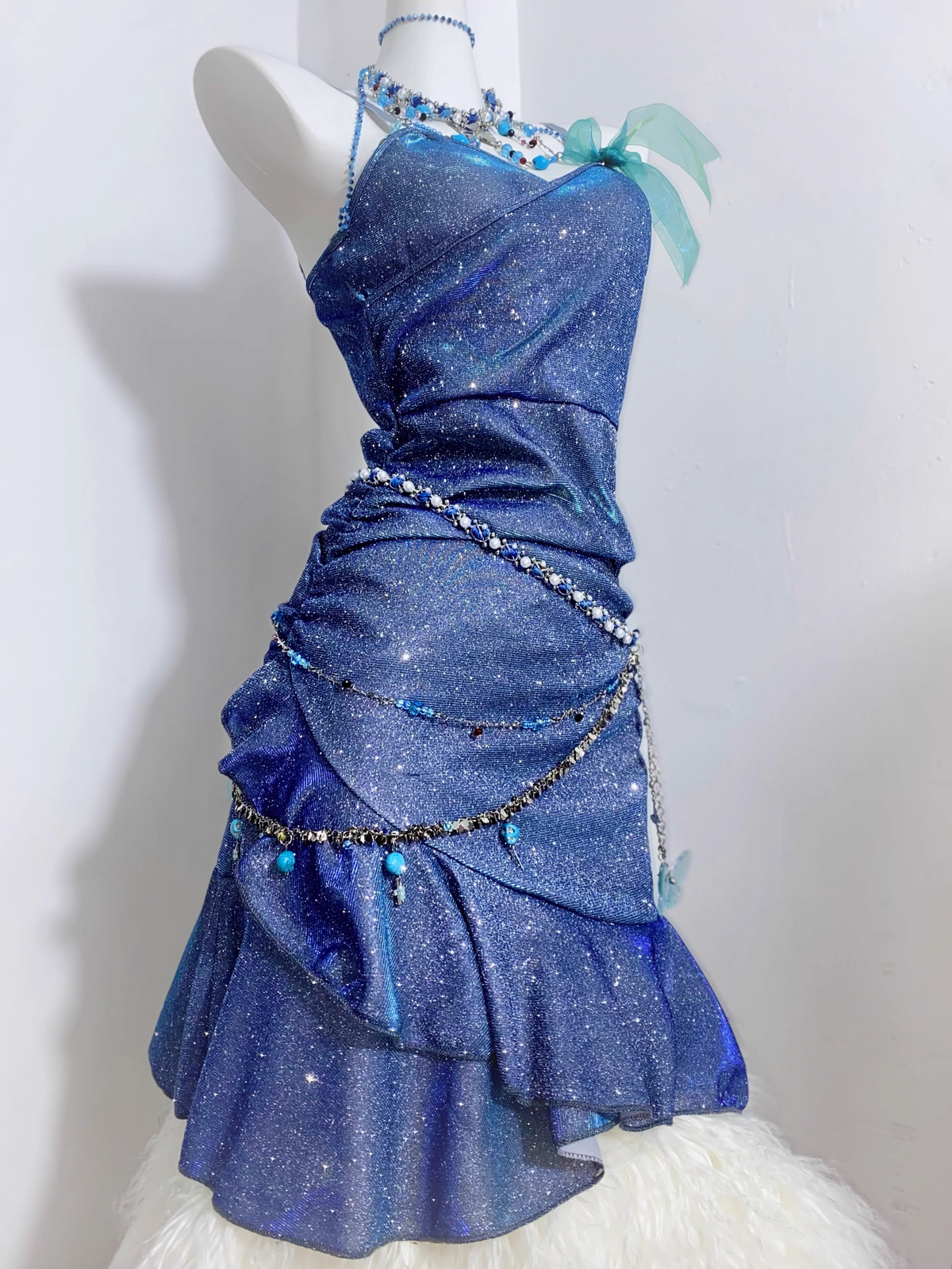 Glitter Blue Spaghetti Straps Short Ruffle Cocktail Dress Formal Homecoming Dress - FashionDia