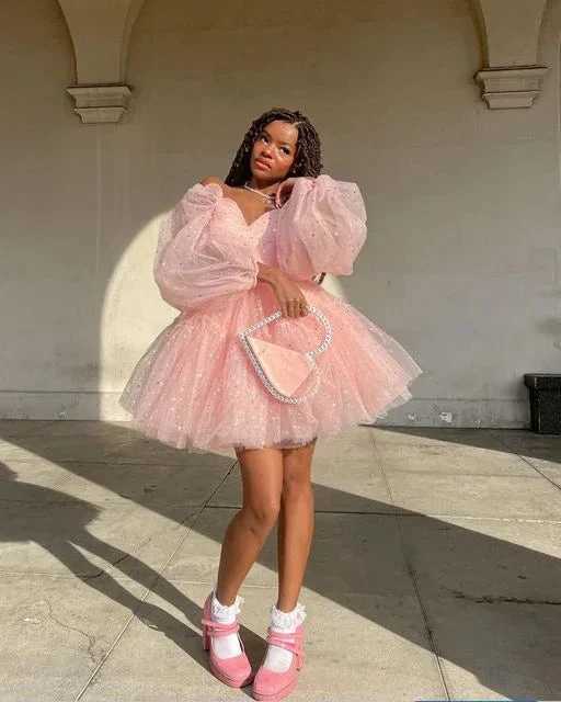 Cute Pink A-line Puffy Homecoming Dress Pink Birthday Party Dress Y4238 by simplepromdress