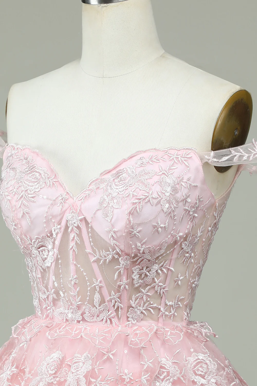Pink Off The Shoulder Corset Homecoming Dress With Lace Y2471 - View 4 | VelvetHem