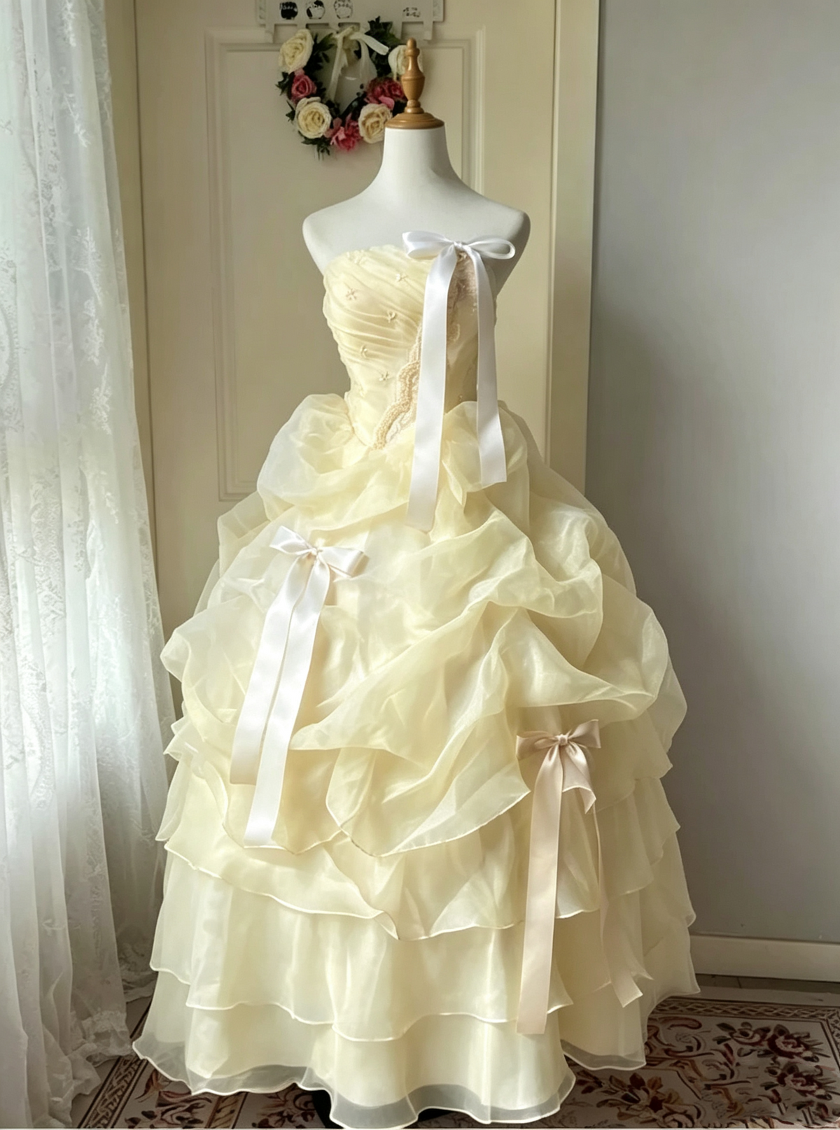 Strapless A Line Sweet 16 Ball Gown Ruffle Prom Dress J7722