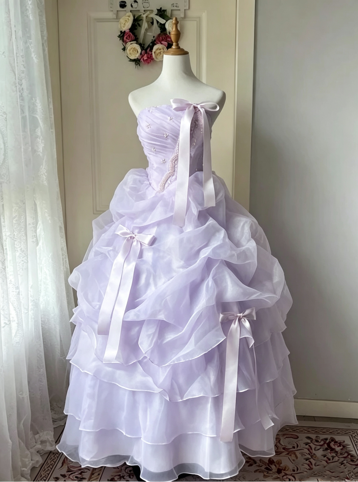 Strapless A Line Sweet 16 Ball Gown Ruffle Prom Dress J7722