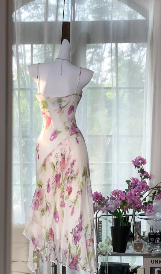 Pretty Spaghetti Straps Chiffon Print Floral Mermaid Evening Dress Long Party Dress - View 4 | FashionDia
