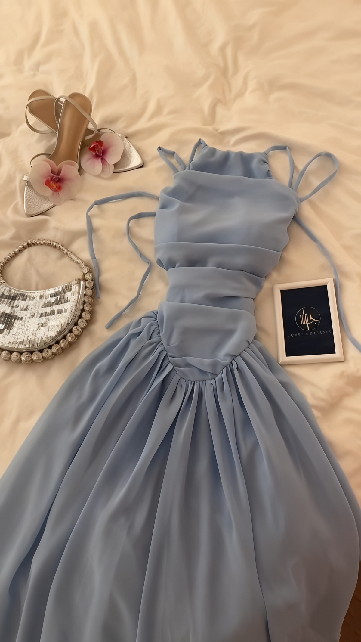 A Line Blue Chiffon Long Prom Dress Formal Party Dress J8110