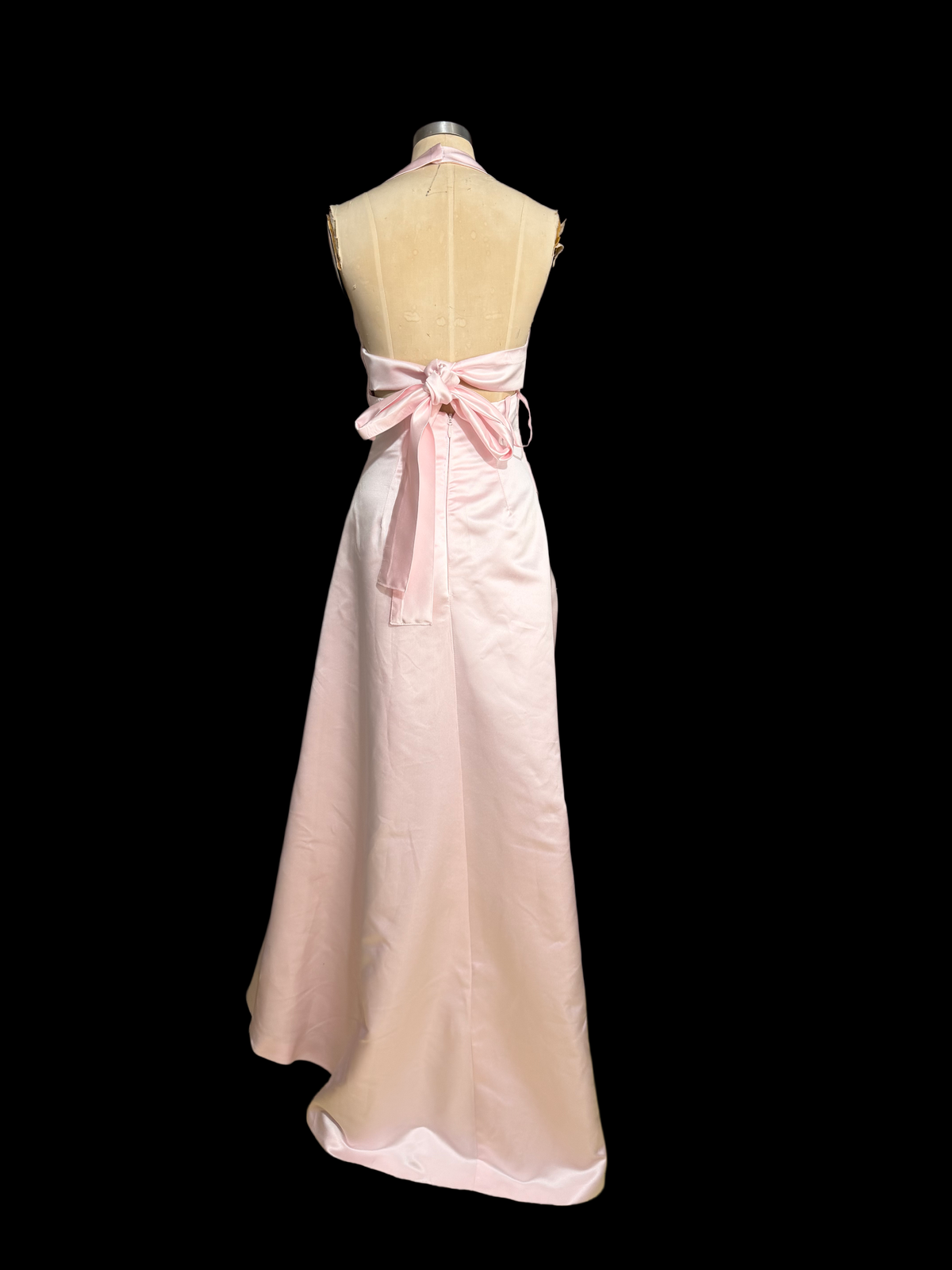 A-Line Pink Applique Long Prom Dress Satin Formal Evening Dress