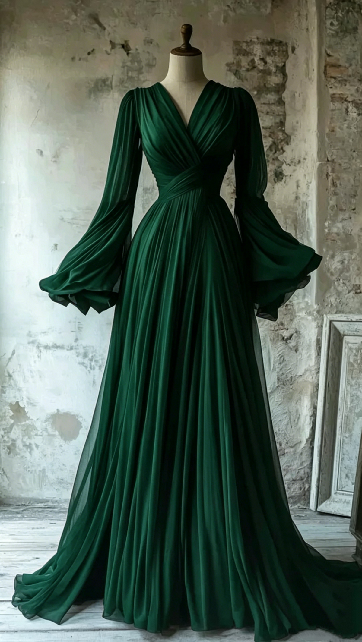 Modest V Neck A-Line Burgundy Chiffon Vintage Long Evening Party Dresses J8165
