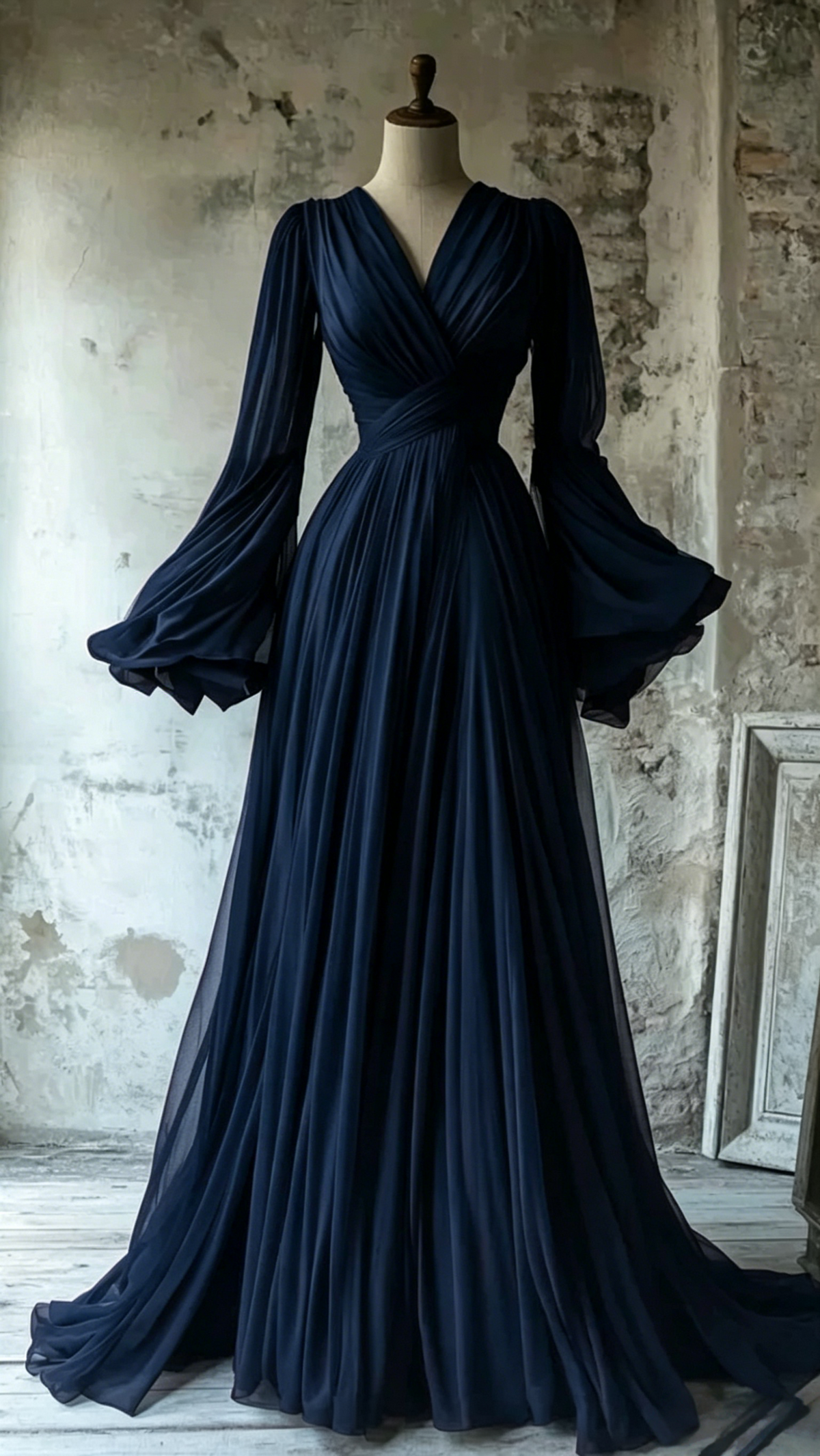 Modest V Neck A-Line Burgundy Chiffon Vintage Long Evening Party Dresses J8165