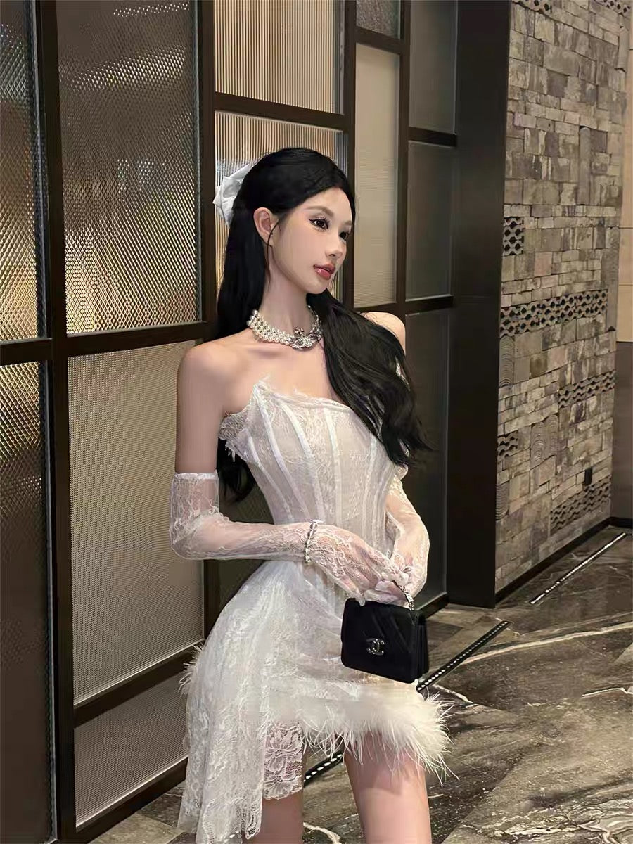 Black Lace Sheath Birthday Dress Short Evening Dress J8315
